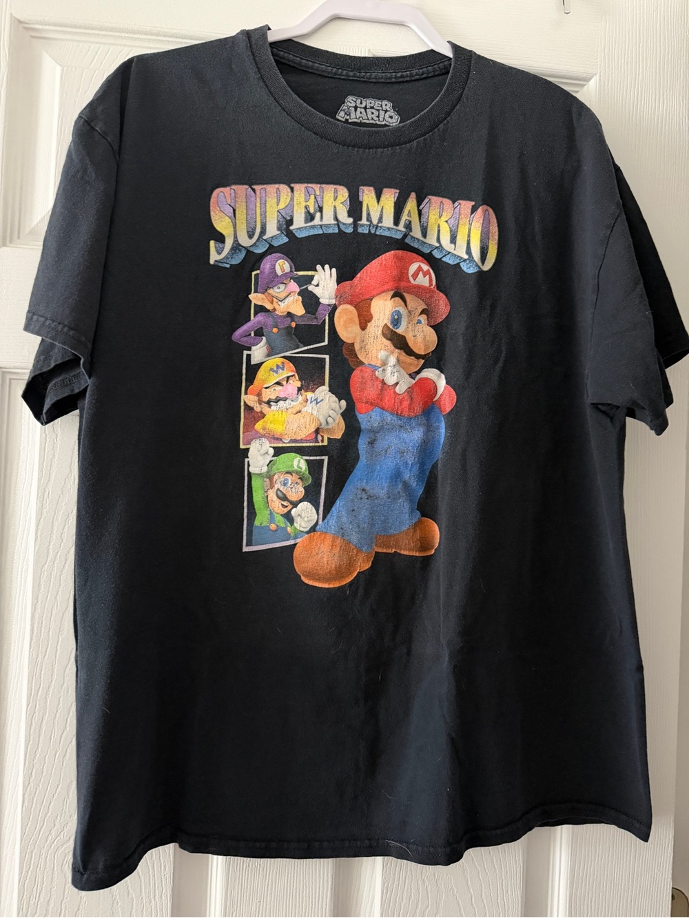 Super Mario Wario Luigi Waluigi Graphic T Shirt XL Black Nintendo